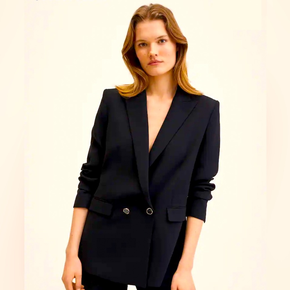 MANGO Double Breasted Black Blazer
